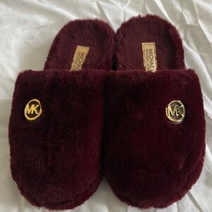 Michael Kors Deep Red Plush Slippers